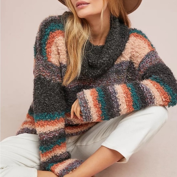 Anthropologie Moth Murray Chunky Striped Jumper mohair blend Sweater - Picture 2 of 7